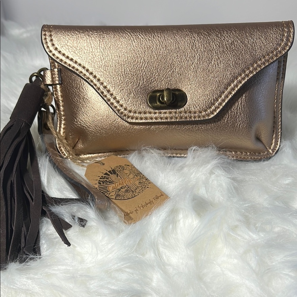 Rose Gold Metallic Clutch with Tassel by Catchfly Studio NWT. p35